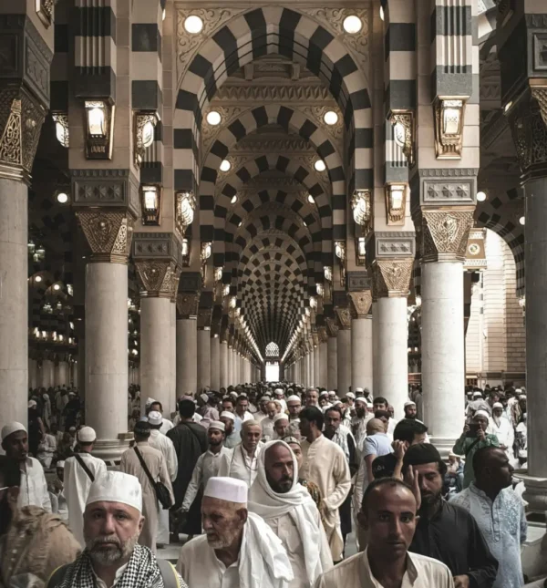 Galerie intérieure du Masjid al-Haram avec ses arches